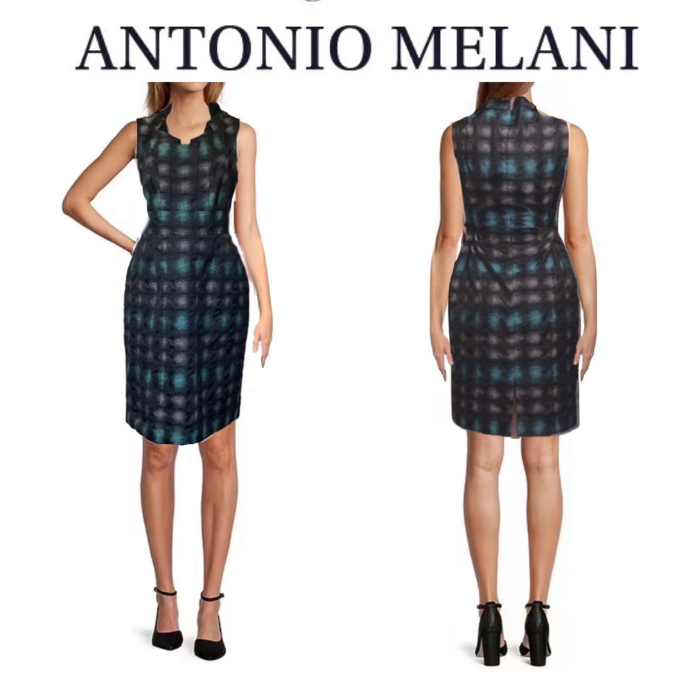 *Antonio Melani Black and Blue Pleated Fitted Dress*